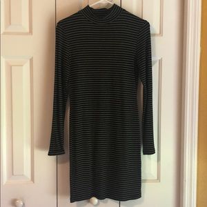 Mock neck striped long sleeve dress